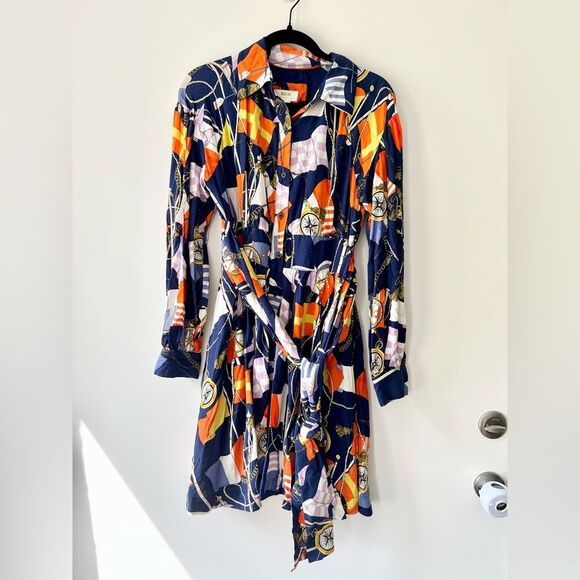 Anthropologie Maeve Mini Belted Button Down Nautical Print Shirtdress - Picture 5 of 8
